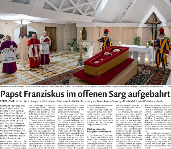 Traueranzeige von Papst Franziskus  von Dolomiten