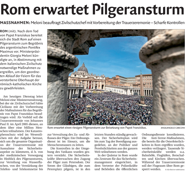 Traueranzeige von Papst Franziskus  von Dolomiten