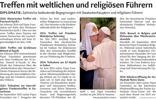 Traueranzeige von Papst Franziskus  von Dolomiten