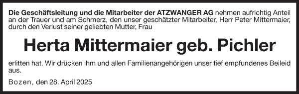 Traueranzeige von Herta Mittermaier von Dolomiten