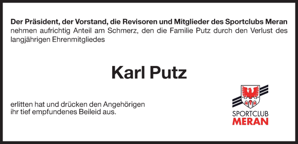 Traueranzeige von Karl Putz von Dolomiten