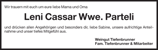 Traueranzeige von Leni Parteli von Dolomiten
