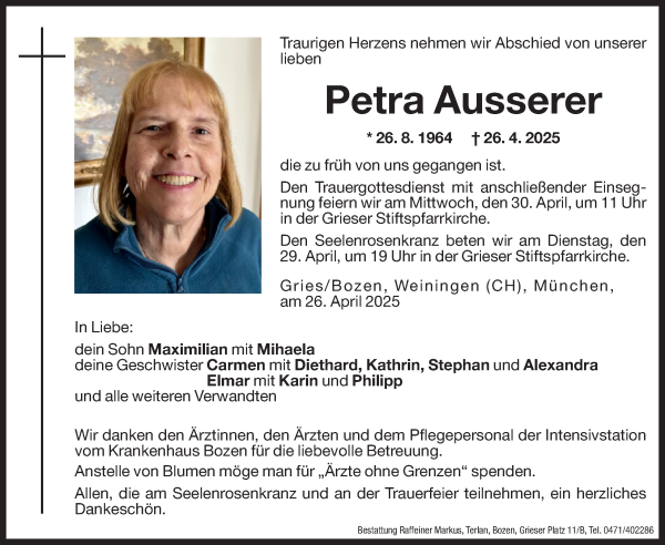 Traueranzeige von Petra Ausserer von Dolomiten
