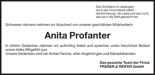 Traueranzeige von Anita Profanter von Dolomiten