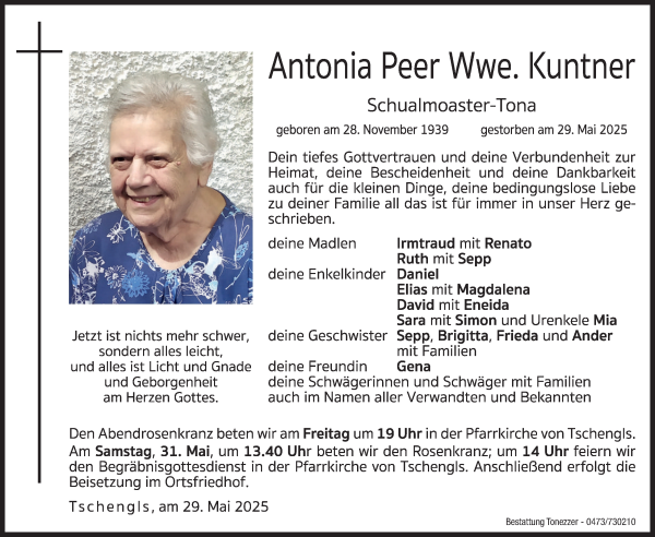 Traueranzeige von Antonia Kuntner von Dolomiten