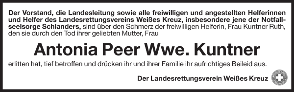 Traueranzeige von Antonia Kuntner von Dolomiten