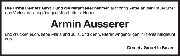 Traueranzeige von Armin Ausserer von Dolomiten