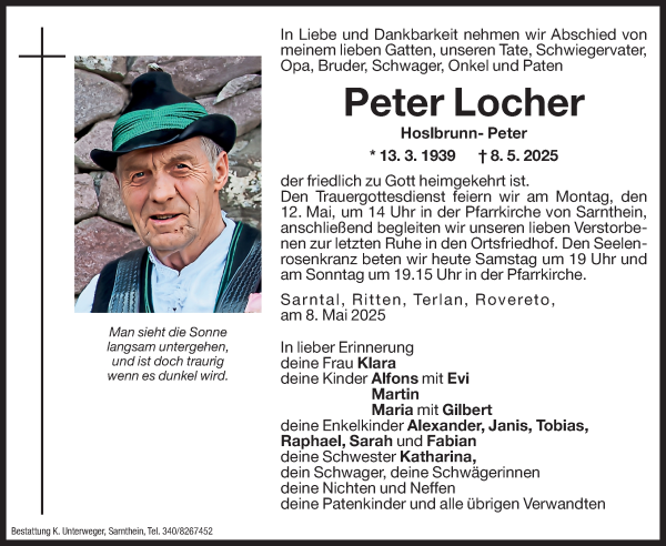 Traueranzeige von Locher Peter von Dolomiten