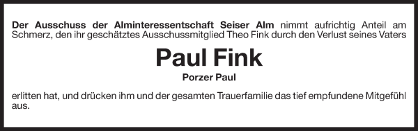 Traueranzeige von Paul Fink von Dolomiten