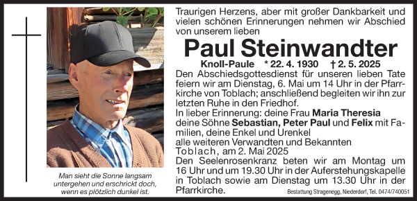 Traueranzeige von Paul Steinwandter von Dolomiten