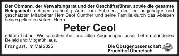 Traueranzeige von Peter Ceol von Dolomiten