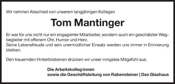 Traueranzeige von Thomas Mantinger von Dolomiten