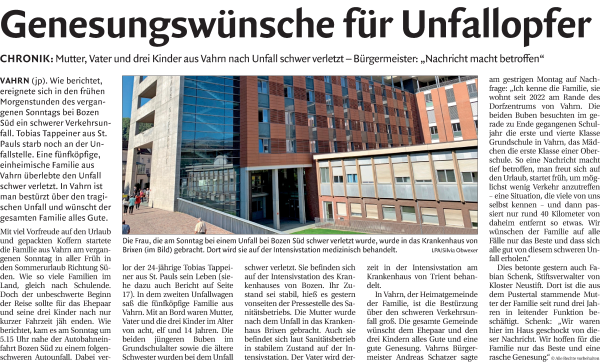 Traueranzeige von Tobias Tappeiner von Dolomiten