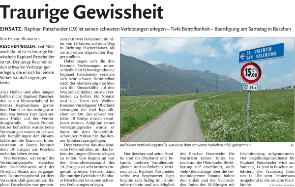 Traueranzeige von Raphael Patscheider von Dolomiten
