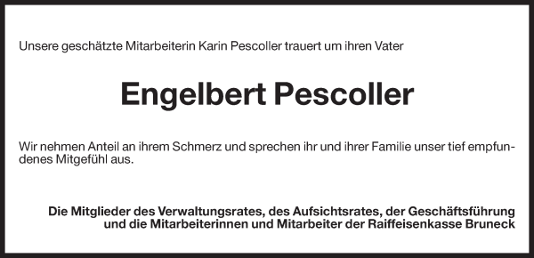 Traueranzeige von Engelbert Pescoller von Dolomiten