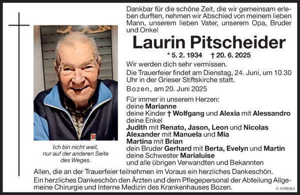 Traueranzeige von Laurin Pitscheider von Dolomiten