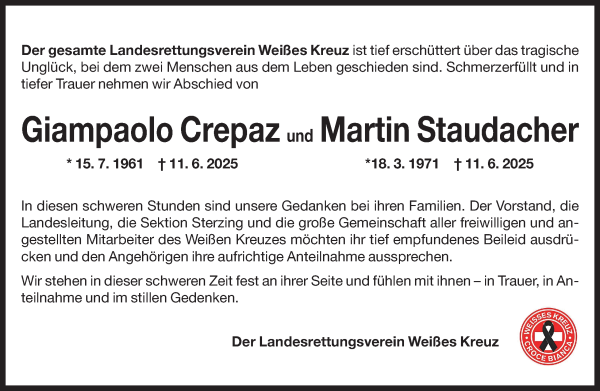 Traueranzeige von Martin Staudacher von Dolomiten