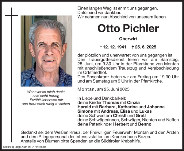 Traueranzeige von Otto Pichler von Dolomiten