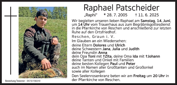 Traueranzeige von Raphael Patscheider von Dolomiten