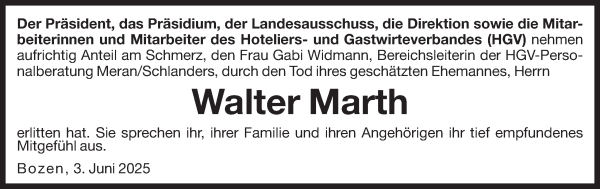 Traueranzeige von Walter Marth von Dolomiten