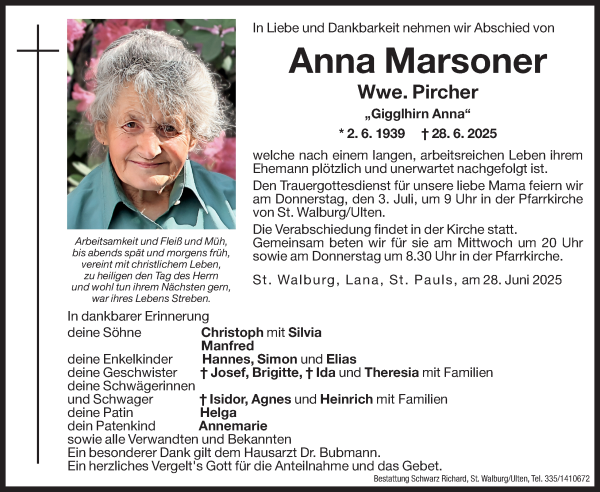 Traueranzeige von Anna Pircher von Dolomiten