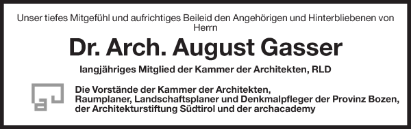 Traueranzeige von August Gasser von Dolomiten