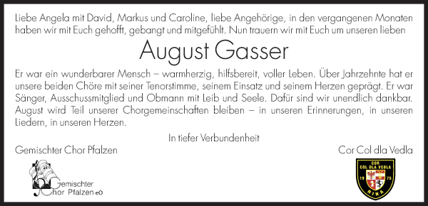 Traueranzeige von August Gasser von Dolomiten