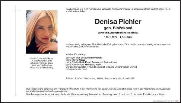 Traueranzeige von Denisa Pichler von Dolomiten