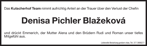 Traueranzeige von Denisa Pichler von Dolomiten