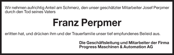 Traueranzeige von Franz Perpmer von Dolomiten