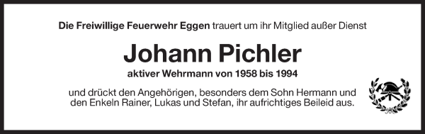 Traueranzeige von Johann Pichler von Dolomiten