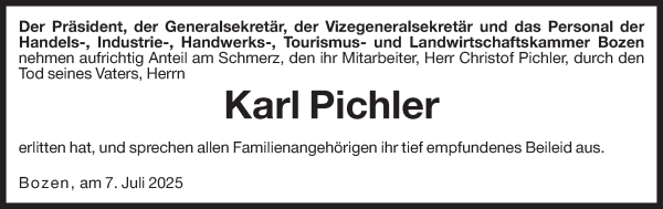 Traueranzeige von Karl Pichler von Dolomiten