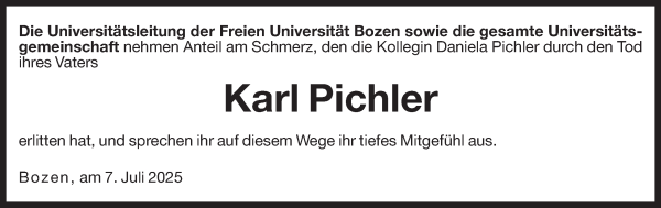 Traueranzeige von Karl Pichler von Dolomiten