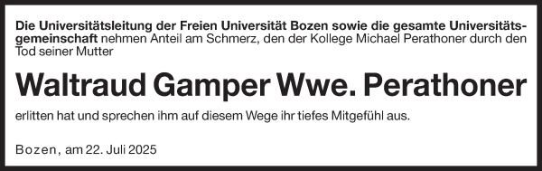 Traueranzeige von Waltraud Gamper von Dolomiten