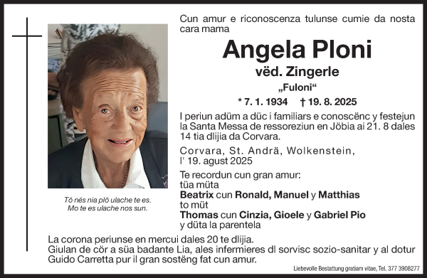 Traueranzeige von Angela Zingerle von Dolomiten