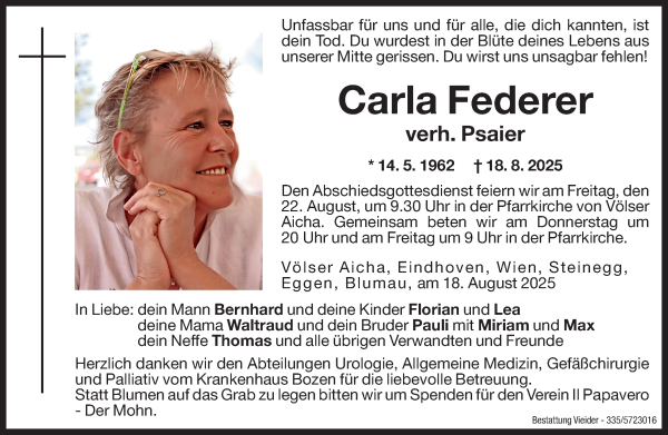 Traueranzeige von Carla Psaier von Dolomiten
