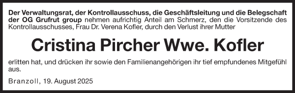 Traueranzeige von Cristina Kofler von Dolomiten