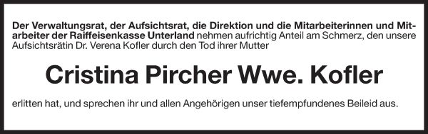 Traueranzeige von Cristina Kofler von Dolomiten