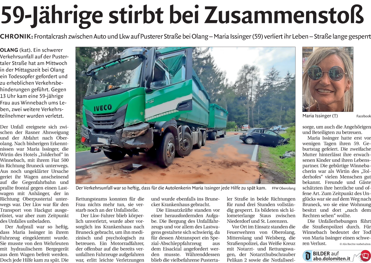  Traueranzeige für Maria Issinger vom 28.08.2025 aus Dolomiten