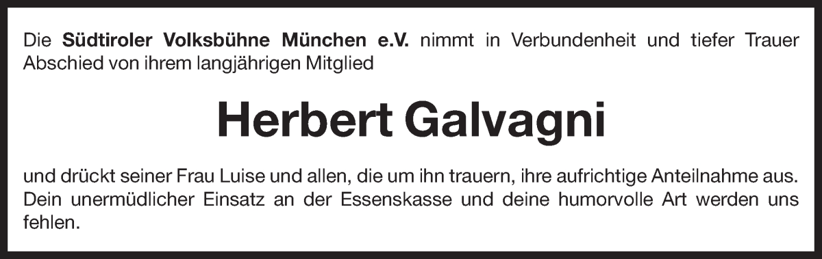  Traueranzeige für Herbert Galvagni vom 19.08.2025 aus Dolomiten