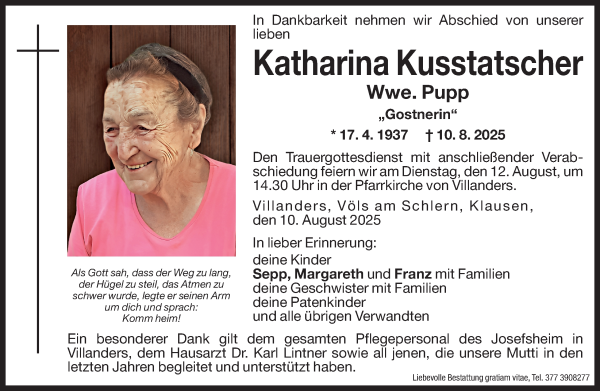 Traueranzeige von Katharina Pupp von Dolomiten