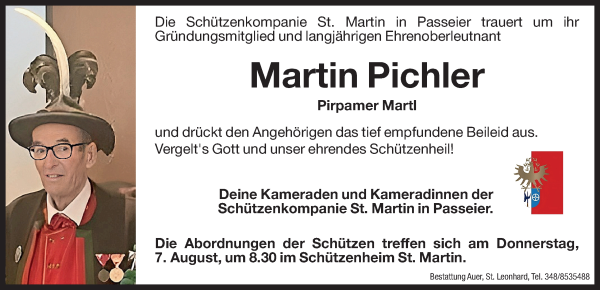 Traueranzeige von Martin Pichler von Dolomiten