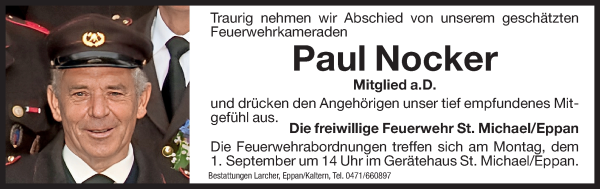 Traueranzeige von Paul Nocker von Dolomiten