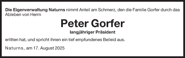Traueranzeige von Peter Gorfer von Dolomiten