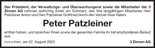 Traueranzeige von Peter Patzleiner von Dolomiten