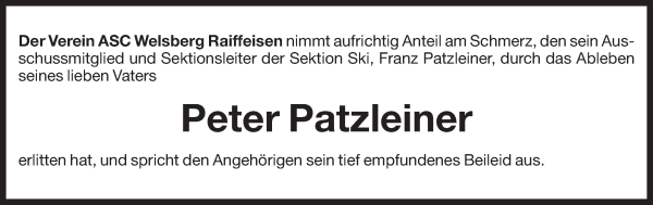 Traueranzeige von Peter Patzleiner von Dolomiten