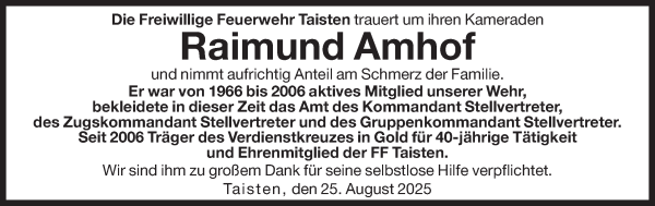 Traueranzeige von Raimund Amhof von Dolomiten