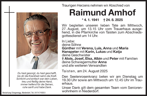 Traueranzeige von Raimund Amhof von Dolomiten