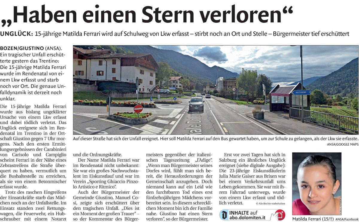  Traueranzeige für Matilda Ferrari vom 16.09.2025 aus Dolomiten