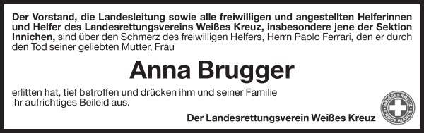 Traueranzeige von Anna Brugger von Dolomiten